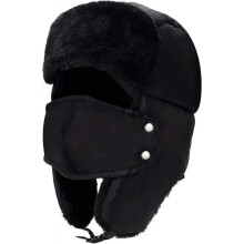 Bomber Cap, Unisex Winter Trapper Trooper Aviator Pilot Hat, Waterproof Yetsye Warm Fur Lined with Earflaps Face Cover(56-63Cm) Black