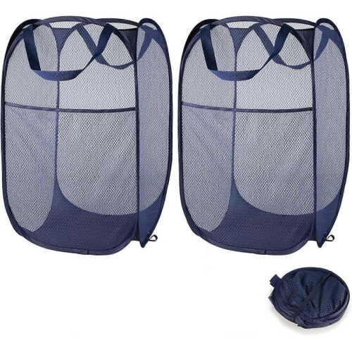 2Pcs Mesh Pop-Up Foldable Washing Laundry Basket Bag, Large 77 Liters Foldable Acsergery Gift