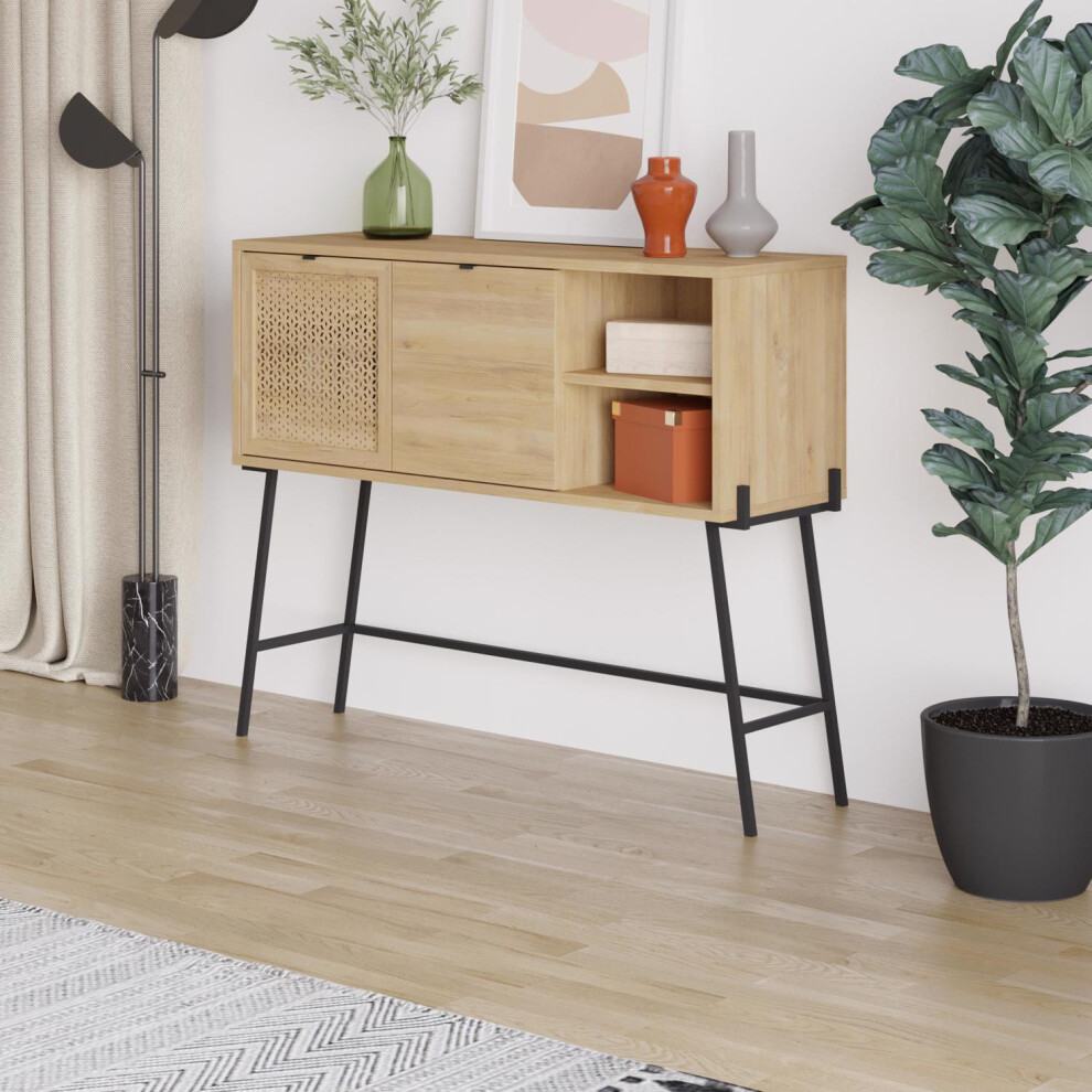 2 Door 1 Shelf Sapphire Oak Sideboard Laser Cut Door Metal Frame