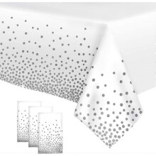 White Table Cloths Party, 3 Pack Thicken Silver Dot Confetti Tablecloths, Acsergery Gift