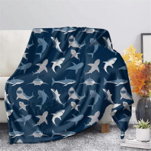 Flannel Fleece Microfiber Throw Blanket - Shark Cartoon Animal Pattern, XS