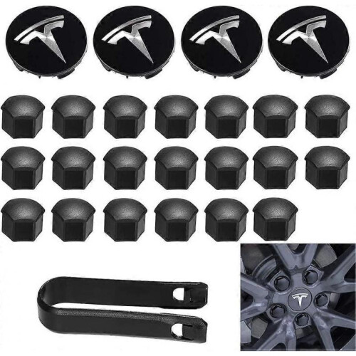 Tesla Model 3 Model Y Aero Wheel Cap Kit with Logo - Black