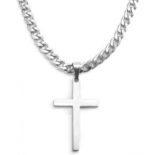 Stainless Steel Men'S Boy'S Cross Pendant Necklace with 6Mm Wide Chain