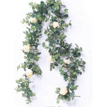 Artificial Eucalyptus Garland with Acsergery Champagne Roses Greenery Garland Eucalyptus Gift