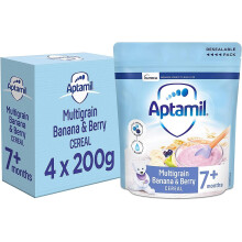 Aptamil Multigrain Banana & Berry Porridge Baby Food Cereal, 7+ Months, 200g (Pack of 4)