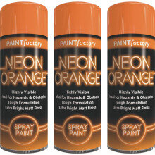 3 x Orange Neon Spray Paint All Purpose Metal Matt Finish Spray