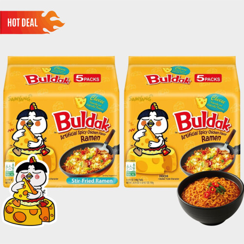 Samyang Buldak Hot Chicken Cheese Flavour Ramen – 140g (Pack of 10) | Spicy & Cheesy Korean Noodles | Halal | Instant Meal
