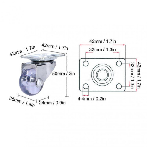 High quality  4pcs Industrial casters flat bottom swivel transparent casters: 1