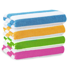 GEEZY Microfibre Beach Towels Set of 4 Striped Blue Pink Green Orange Quick Dry Travel