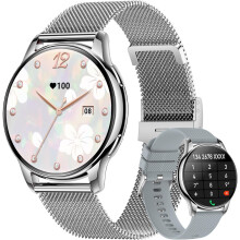 Women's Waterproof Smartwatch, Bluetooth Call, 1.35" AMOLED Fitness Tracker, 100+ Sports, Health Monitor, iOS/Android(Silver)