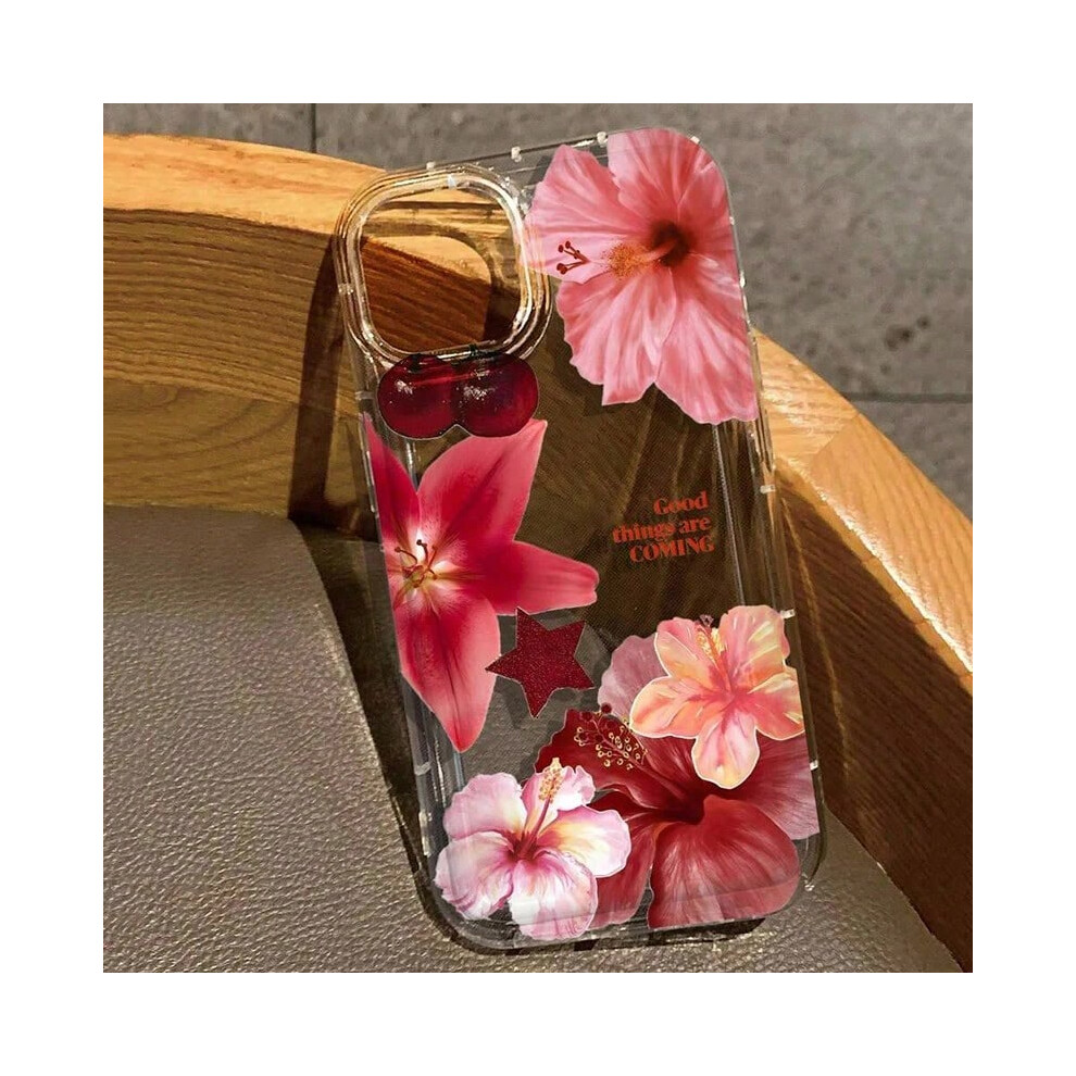(For iPhone 16 Plus, 4) Cherry Flower Print Clear Case For iPhone 16 15 14 13 Pro Max 11 12 Mini X XR XS Max 7 8 Plus SE2 Stylish Shockproof Soft Cove-image-OPC-PHMMGN5-NEW
