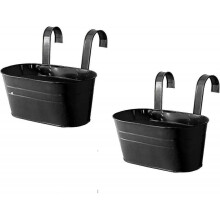 2025 Latest Model 2 Pcs Metal Hanging Flower Pots, Oval Railing Fence Hanging Bucket Pots Iron