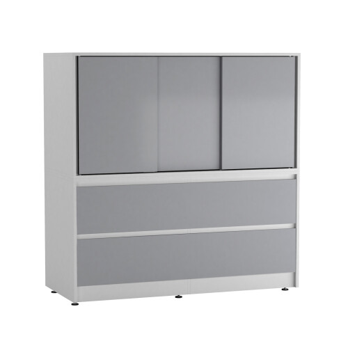 URBN Living (White with Grey Doors) 120cm 3 Sliding Door 4 Drawer Bedside Cabinet 2