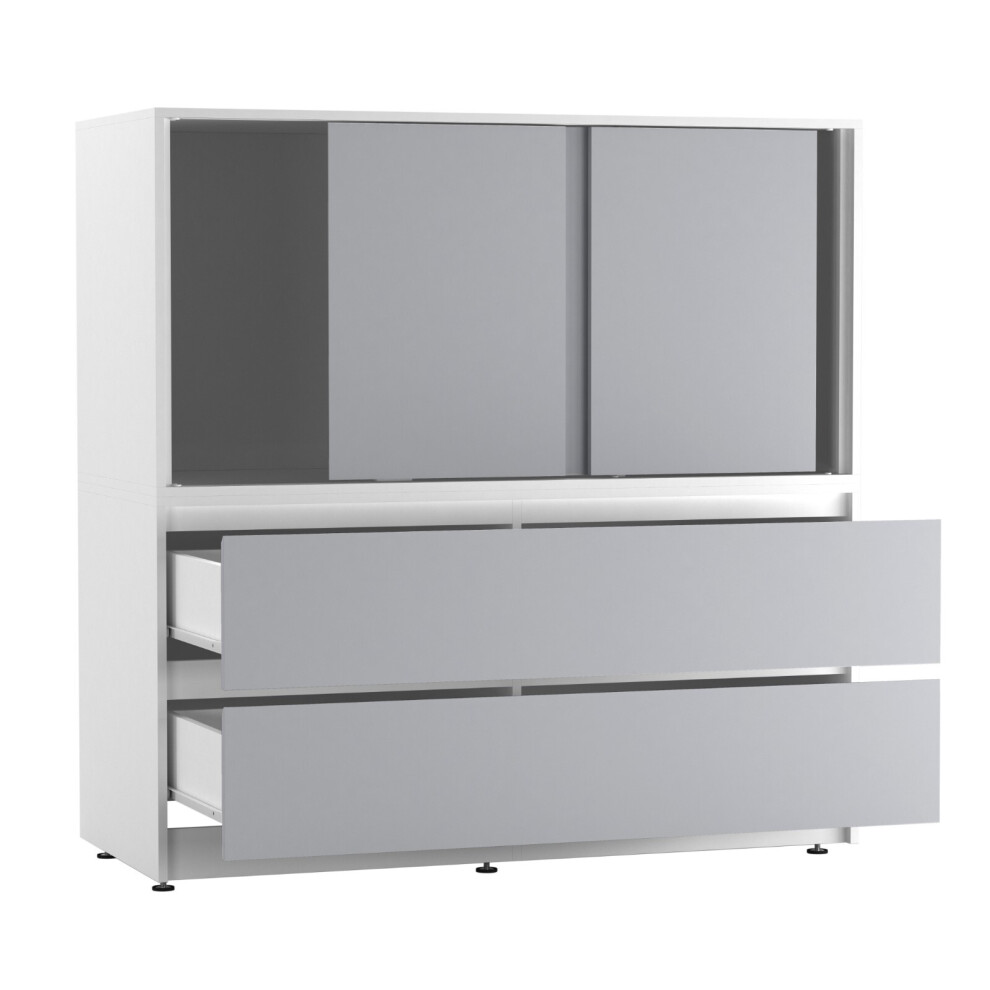 Urbn Living (White With Grey Doors) 120Cm 3 Sliding Door 4 Drawer Bedside Cabinet