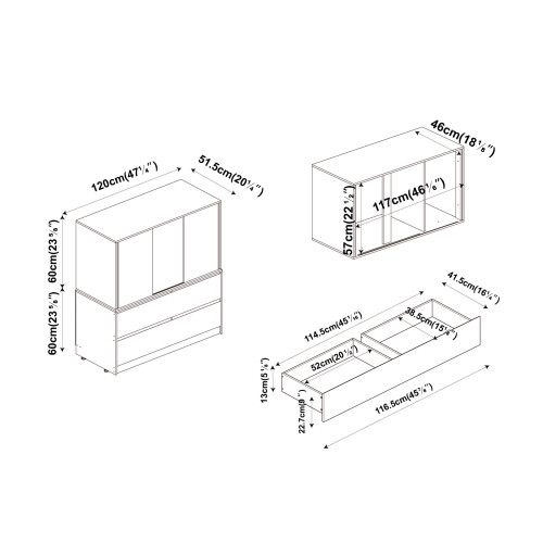 URBN Living (White with Grey Doors) 120cm 3 Sliding Door 4 Drawer Bedside Cabinet 1