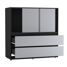 (Black with Grey Doors) 120cm 3 Sliding Door 4 Drawer Bedside Cabinet