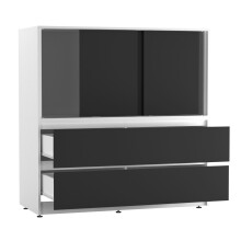 (White with Black Doors) 120cm 3 Sliding Door 4 Drawer Bedside Cabinet