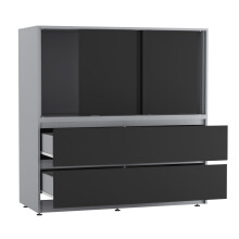 (Grey with Black Doors) 120cm 3 Sliding Door 4 Drawer Bedside Cabinet