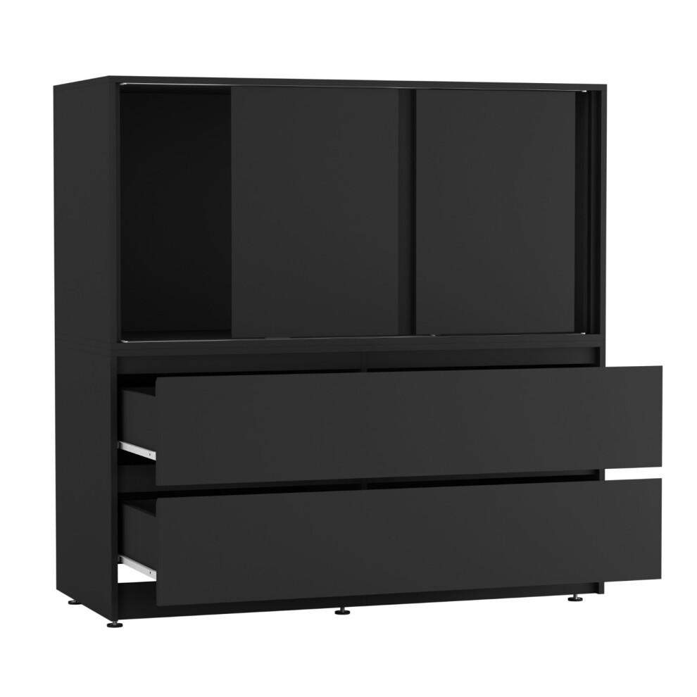 Urbn Living (Black) 120Cm 3 Sliding Door 4 Drawer Bedside Cabinet