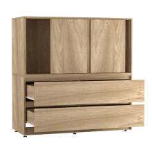 (Oak) 120cm 3 Sliding Door 4 Drawer Bedside Cabinet