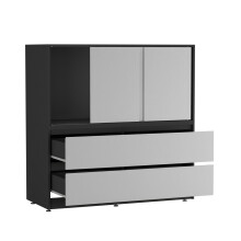 (Black with White Doors) 120cm 3 Sliding Door 4 Drawer Bedside Cabinet