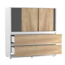 (White with Oak Doors) 120cm 3 Sliding Door 4 Drawer Bedside Cabinet