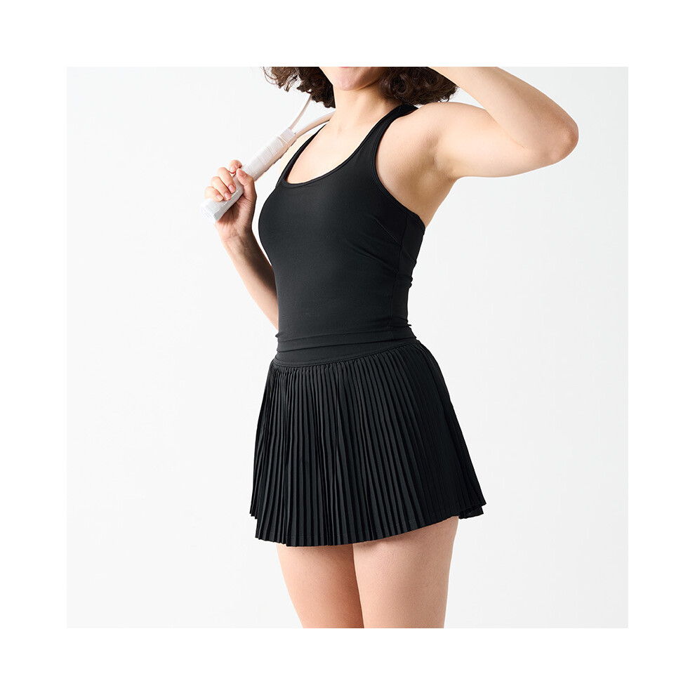 (Black, S) LULU same pleated quick-drying anti-exposure high-waist naked feeling with chest pad outdoor running fitness tennis skirt set