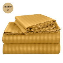 (Ochre, Double 137 x190 cm) Pack of 2 Extra Deep 40cm Stripe Pattern Fitted Sheets-Wrinkle and Shrink Resistant Soft Microfiber