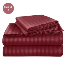 (Ochre, King 152 x 200 cm) Pack of 2 Extra Deep 40cm Stripe Pattern Fitted Sheets-Wrinkle and Shrink Resistant Soft Microfiber