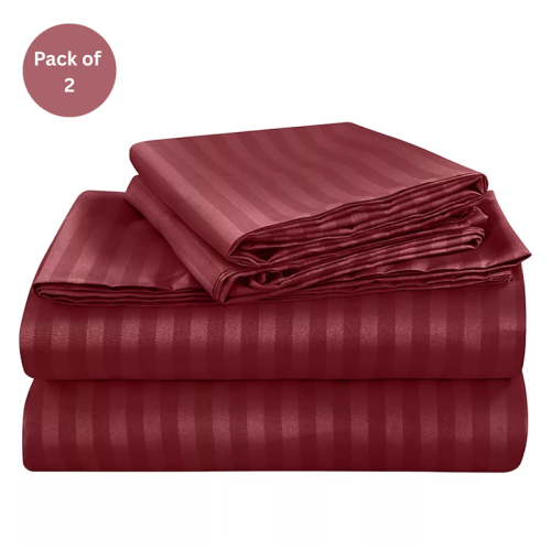 (Ochre, King 152 x 200 cm) Pack of 2 Extra Deep 40cm Stripe Pattern Fitted Sheets-Wrinkle and Shrink Resistant Soft Microfiber