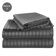 (Charcoal, Super King 180 x 200 cm) Pack of 2 Extra Deep 40cm Stripe Pattern Fitted Sheets-Wrinkle and Shrink Resistant Soft Microfiber