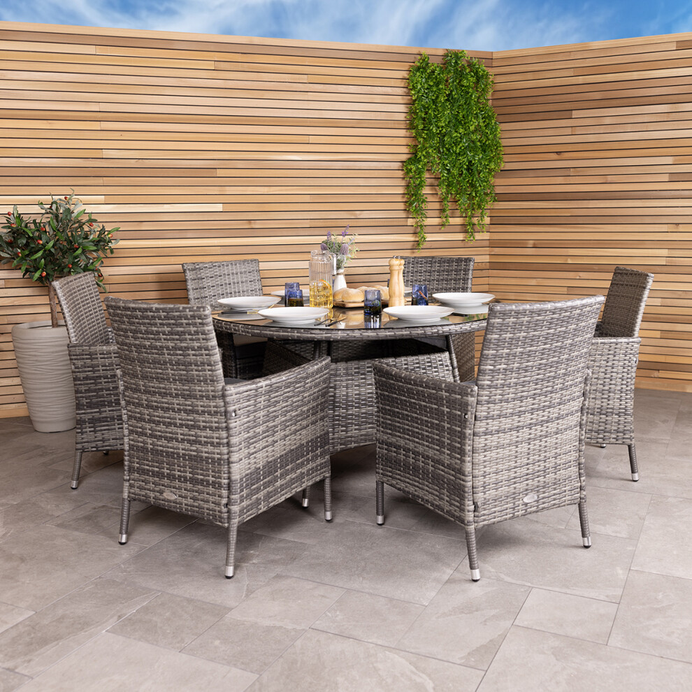 Charles Bentley Garden Outdoor 6 Piece Rattan Dining Set Grey
