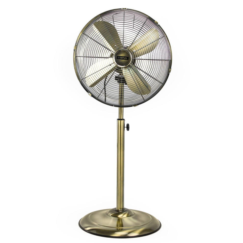 Status 16 Inch Standing Fan, Oscillating, 3 Speed, Adjustable Height, Antique Brass, Portable, Quiet Operation, For Living Room Bedroom (S16ASTANDFAN