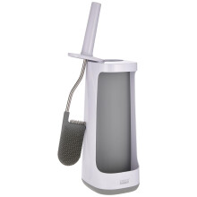 Joseph Joseph Flex Plus - Smart Hygienic Silicone Toilet Brush with Storage Bay Caddy, flexible, anti-drip, anti-clog deep clean head - Large, White/