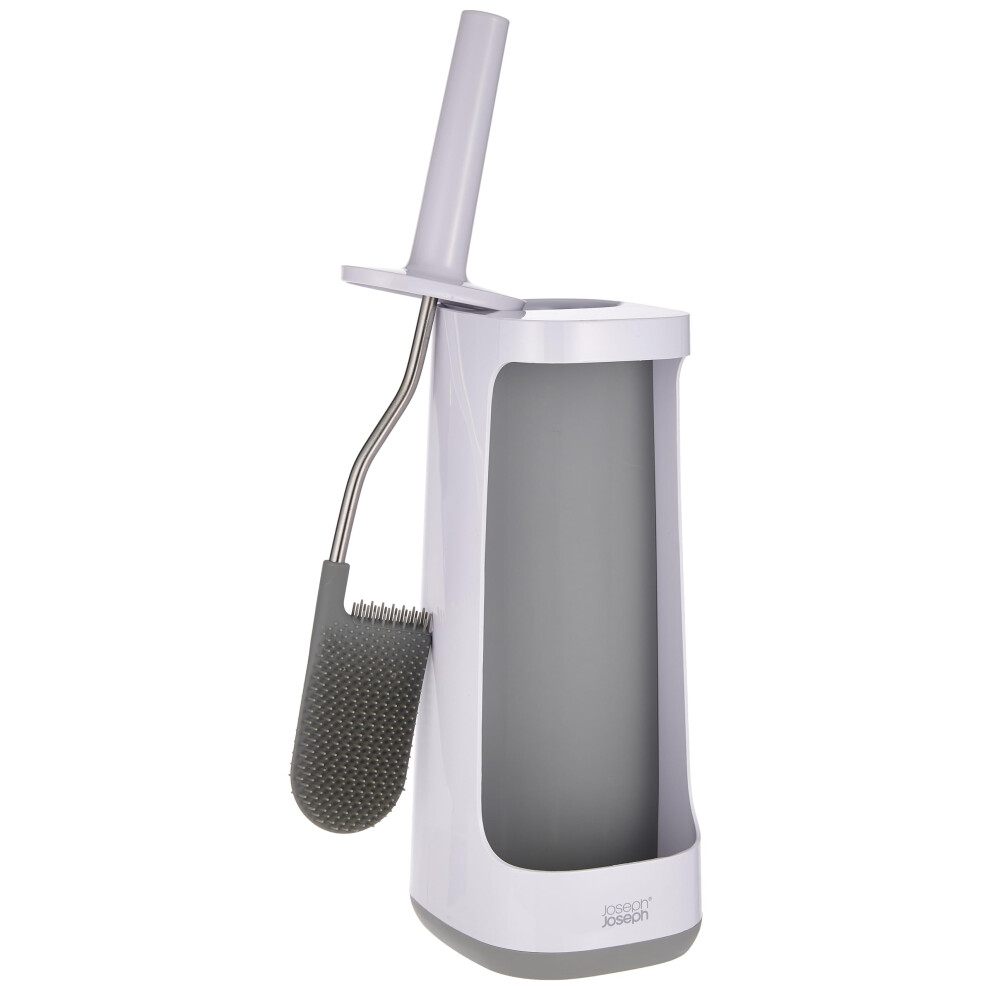 Joseph Joseph Flex Plus - Smart Hygienic Silicone Toilet Brush with Storage Bay Caddy, flexible, anti-drip, anti-clog deep clean head - Large, White/