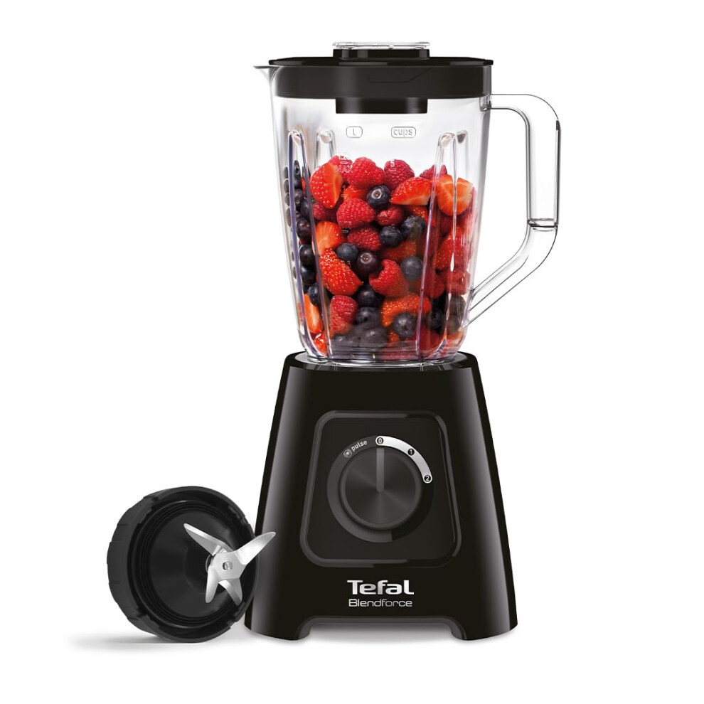 Tefal Blendforce II Blender, 2L Plastic Jug, 1.25L Effective Capacity, 600W, 4 Removable Stainless Steel Blades, Smoothie, Ice Crush, 2 Speeds + Puls