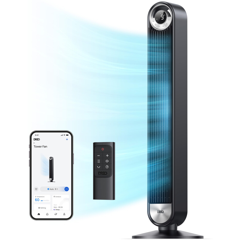 Dreo 25Db Smart Silent Tower Fan - 28 Ft/S Velocity, 9 Speeds, 4 Modes, 90 Oscillating Bladeless Dc, Wifi/Alexa/Remote, 12H Timer