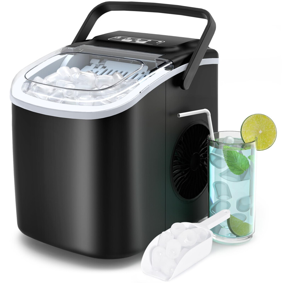 PALINTH Ice Maker Machine Countertop, 2 Sizes of Bullet Ice Machine, Self-Cleaning Ice Cube Maker with Portable Handle, 9 Ice Cubes in 6-8 Mins Ice M