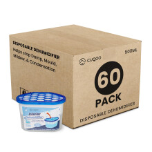 CUQOO Disposable Dehumidifier - 500ml Pack of 60, Damp & Moisture Absorber, Dehumidifiers for Damp, Mould, Kitchen, Wardrobe, Bedroom, Caravan, Offic