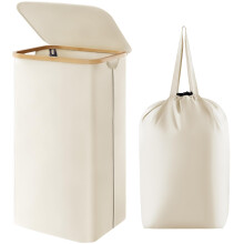 Lifewit 100L Laundry Basket with Lid, Clothes Hampers for Laundry with Bamboo Handles and A Removable Laundry Bag, Large Foldable Laundry Hamper for
