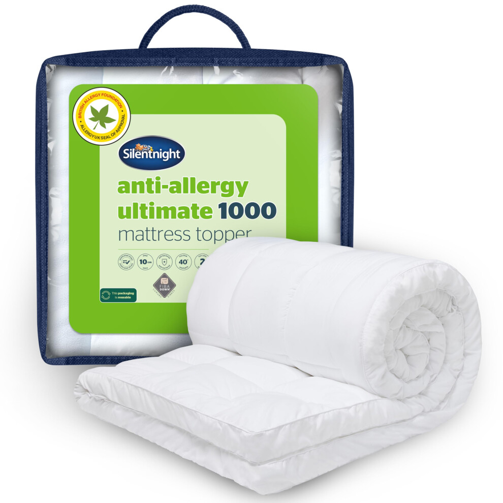 Silentnight Anti Allergy Ultimate Mattress Topper - Cloud-Like 10cm Depth for Comfort - Against Bacteria and Odour Ideal for Allergy and Asthma Suffe