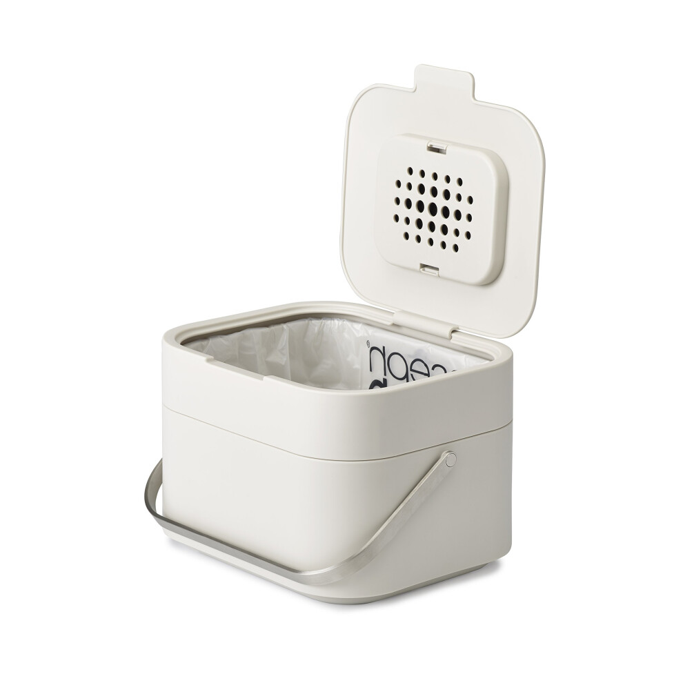 Joseph Joseph Intelligent Waste, Stack 4 Kitchen Food Waste Compost Caddy Recycling Bin with Odour Filter, 4 Litre / 1 Gallon - Stone