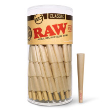 RAW Cones Pre Rolled 1-1/4 Size Classic | 100 Pack | Natural Pre Rolled Rolling Paper with Tips & Packing Sticks Included