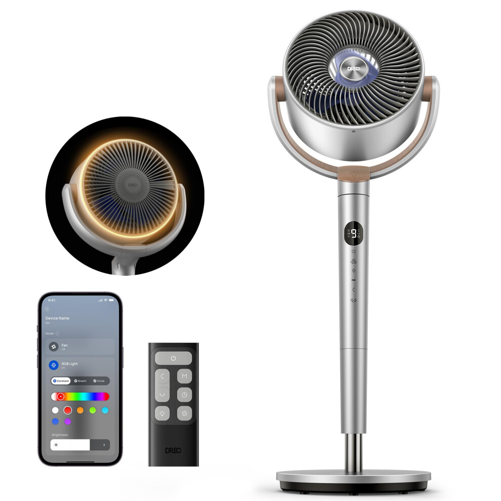 Dreo 40 Inch Smart Standing Fan, 20dB Silent Pedestal Fans for Bedroom, 120+120 Oscillating Quiet Cooling Fan, Wi-Fi/Voice Control, DC Motor, 9 Spe