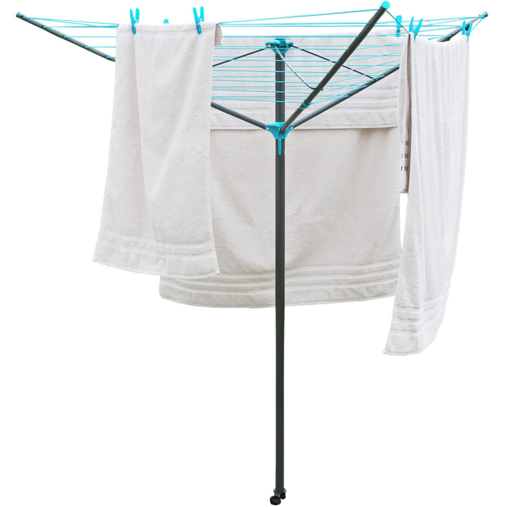 Livhome 30M Rotary Airer Clothes Line With 3 Arms For Laundry Drying Washing Outdoors Garden | Heavy Duty | Washing Line With Free Ground Spike