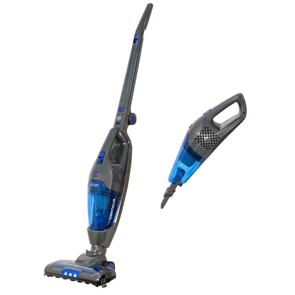 Russell Hobbs Cordless Upright Stick Vacuum Cleaner Bagless 2 in 1 Grey and Blue 600W 2 Speed Settings 60 min Run Time, for Carpets & Hard Floors wit