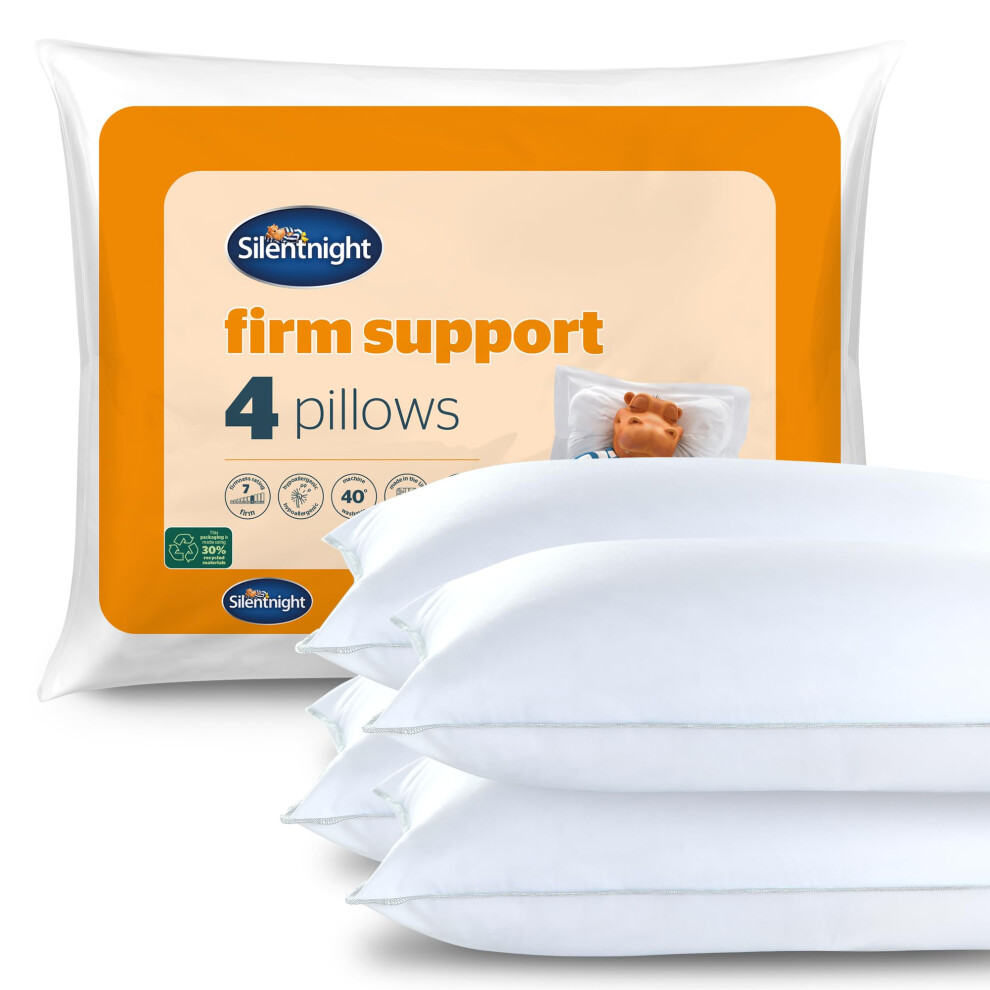 Silentnight Firm Support Pillows 4 Pack - Firm Pillows Ideal for Back and Side Sleepers with Fibre Core Centre for Head and Neck Support - Hypoallerg