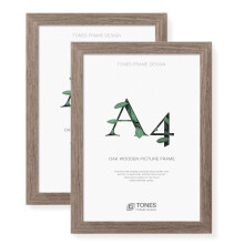 TONES A4 Frame 2-Pack - Dark Oak Wood Picture Frame 21x29.7cm,Solid Wood Veneer Finish Photo Frames for Wall Art, Posters, Certificates. Lightweight