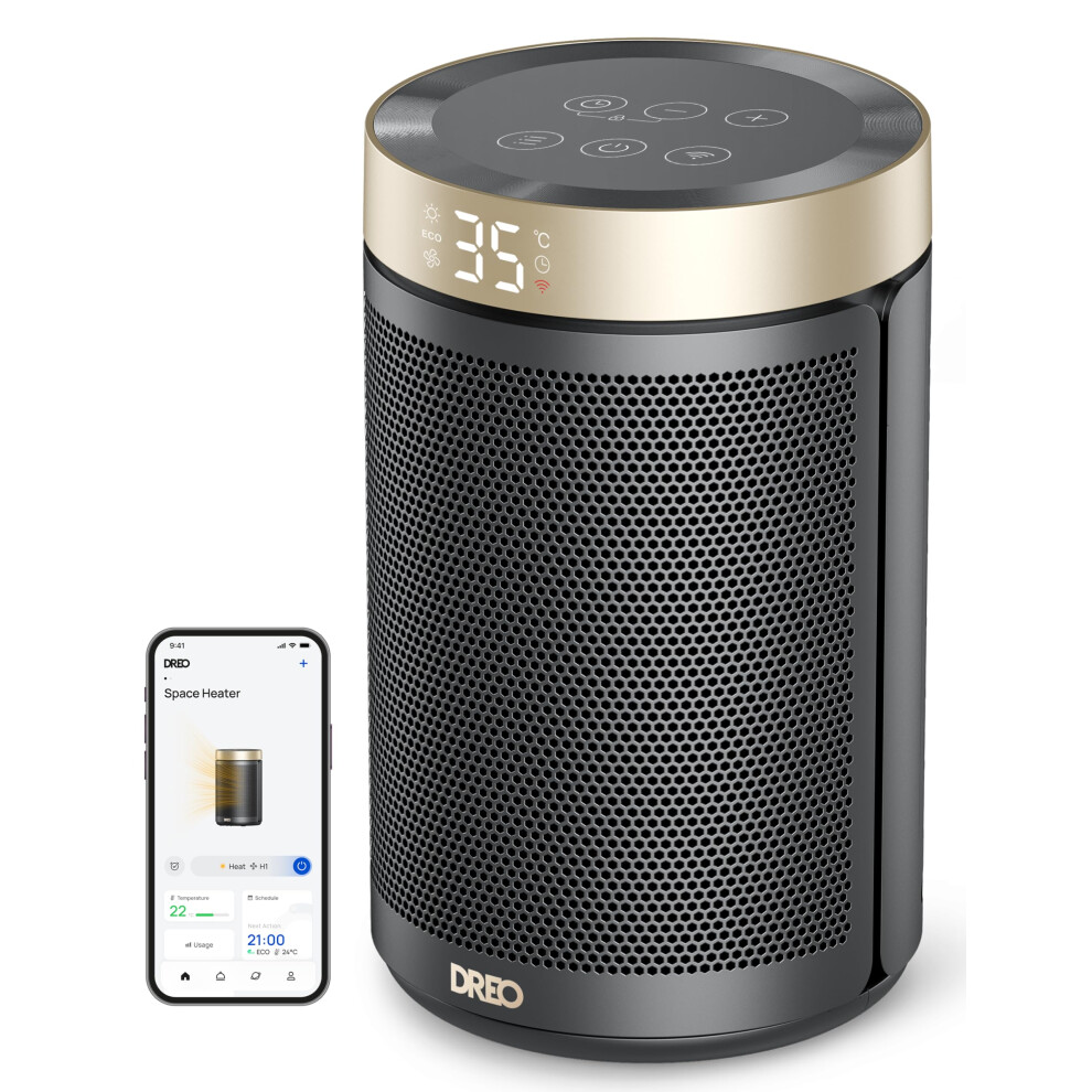 Dreo Smart Electric Space Heater, 1500W Portable Ceramic Heaters for Home, Low energy, Silent Room Heater with Thermostat, 3 Modes 12H Timer, Overhea