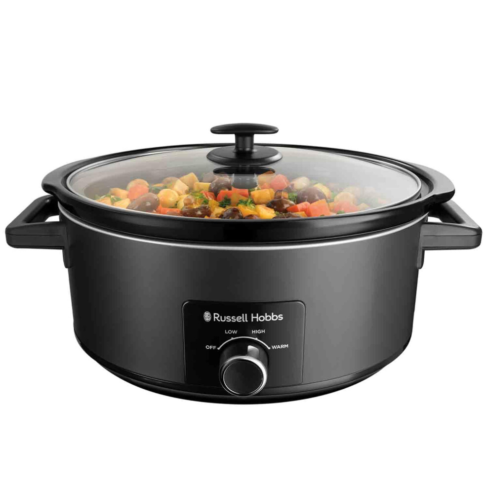 Russell Hobbs Slow Cooker [7L, 320W] (Cooks 8 Portions, Stainless Steel, Removable Ceramic Pot, 3 Temperature settings, Dishwasher Safe, Cool Touch H